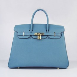 Hermes Birkin 35Cm Cattle Skin Stripe Handbags Blue Gold
